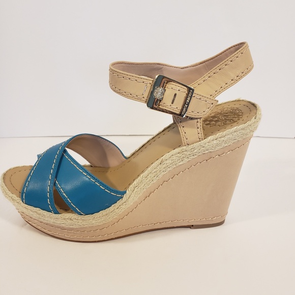 Vince Camuto NWOT Teal and Tan Espadrille Wedges - Picture 2 of 6